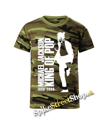 MICHAEL JACKSON - King Of Pop - maskáčové chlapčenské tričko WOODLAND CAMO GREEN