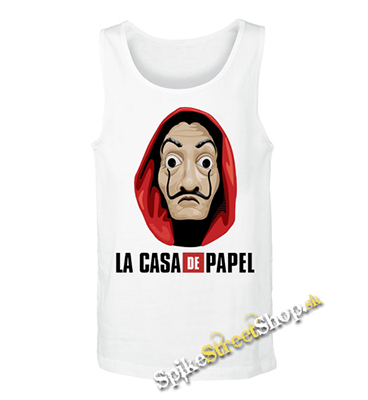 PAPIEROVÝ DOM - LA CASA DE PAPEL - Logo & Mask - Mens Vest Tank Top - biele