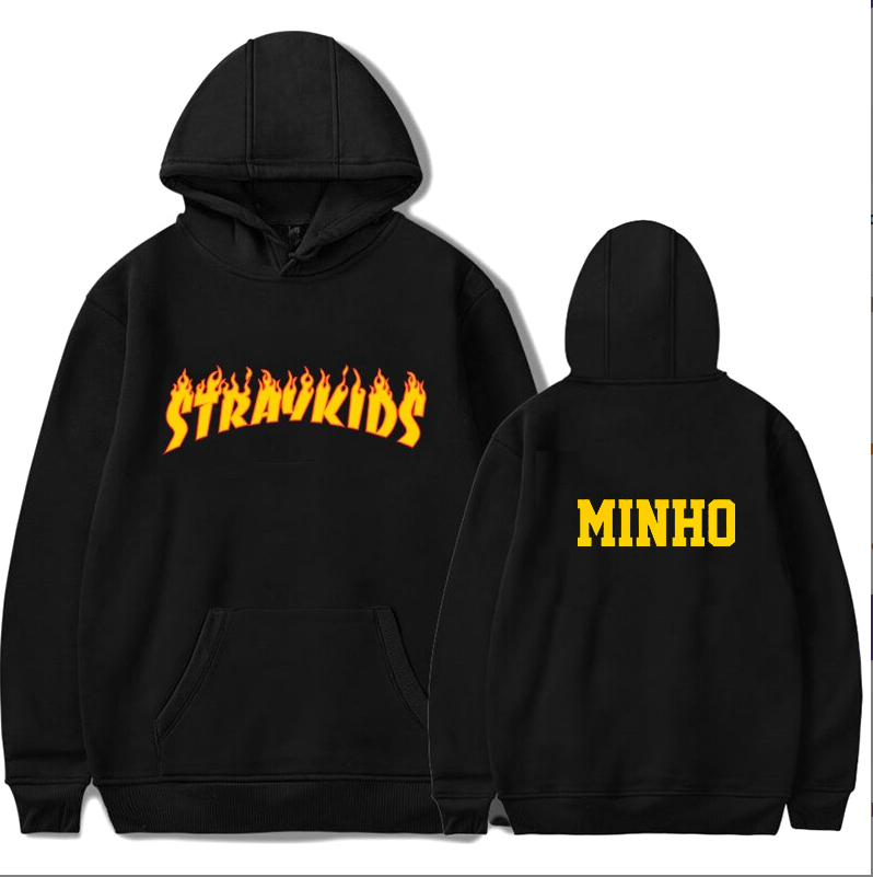 STRAY KIDS - Flame Logo & MINHO - čierna pánska mikina