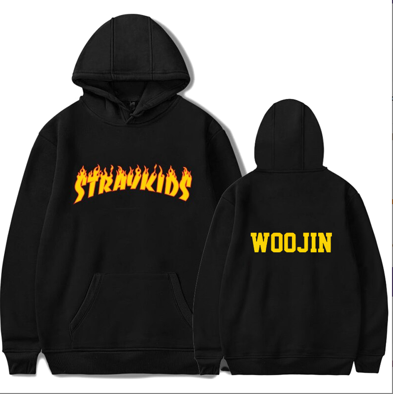 STRAY KIDS - Flame Logo & WOOJIN - čierna pánska mikina