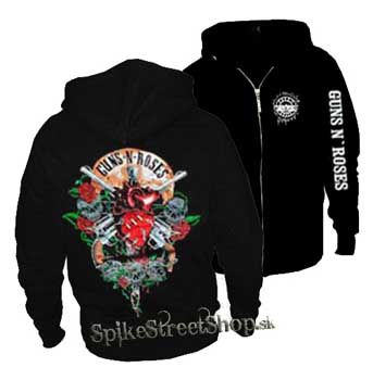 GUNS N ROSES - Heart & Guns - čierna pánska mikina na zips