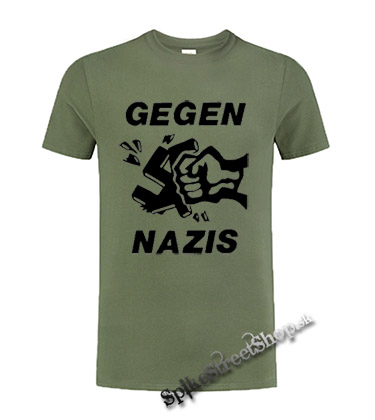 GEGEN NAZIS - olivové pánske tričko