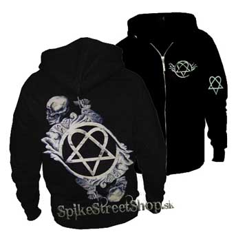 HIM - Heartagram Bone Skull - čierna pánska mikina na zips