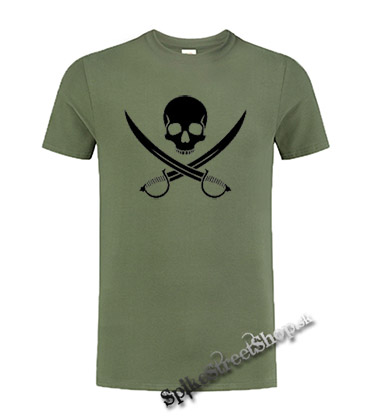 PIRATE SKULL - olivové pánske tričko
