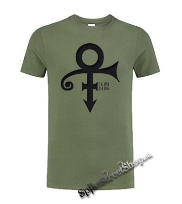 PRINCE - Signature 1958-2016 - olivové pánske tričko