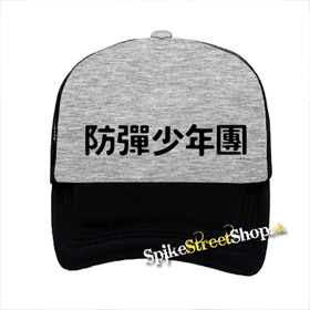 BTS -BANGTAN BOYS - Korean Logo - šedočierna sieťkovaná šiltovka model "Trucker"