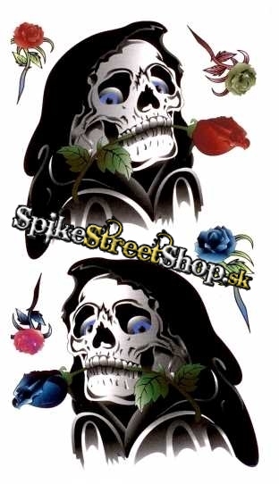 SKULL WITH ROSE - Temporary Tattoos - tetovačky