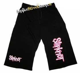 Kraťasy SLIPKNOT - Červenobiele logá - Voľné sieťované čierne letné šortky