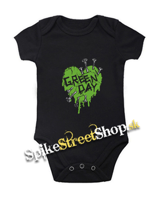 GREEN DAY - Green Heart - čierne detské body
