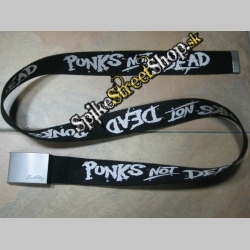 Čierny plátený opasok s nápisom PUNKS NOT DEAD motive 2 a s prackou