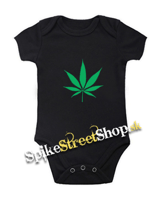 MARIHUANA - Green Leaf - čierne detské body