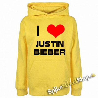 I LOVE JUSTIN BIEBER - žltá pánska mikina