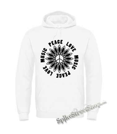 PEACE LOVE MUSIC - biela pánska mikina