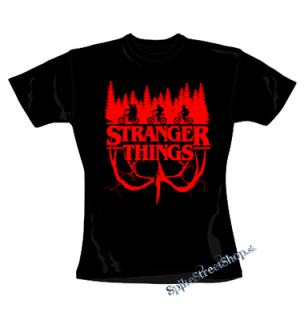 STRANGER THINGS - Logo Flip - čierne dámske tričko (-50%=VÝPREDAJ)