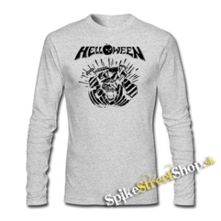 HELLOWEEN - 80's Logo - Metal Pumpkin Head - šedé pánske tričko s dlhými rukávmi (-60%=VÝPREDAJ)