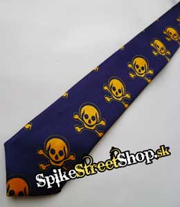 KRAVATA - BLUE / YELLOW SKULL (-50%=VÝPREDAJ)
