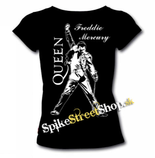 FREDDIE MERCURY - Logo & Portrait - čierne dámske tričko (-60%=VÝPREDAJ)