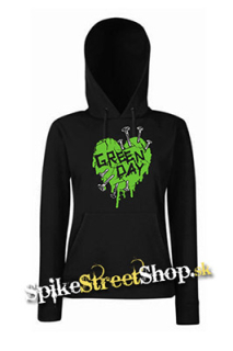 GREEN DAY - Green Heart - čierna dámska mikina (-60%=VÝPREDAJ)
