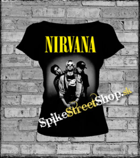 NIRVANA - Yellow Logo & Band - dámske tričko (-60%=Výpredaj)