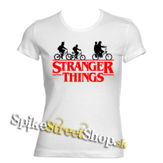 STRANGER THINGS - Bicycle Gang - biele dámske tričko (-80%=VÝPREDAJ)
