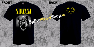 NIRVANA - Yellow Logo & Band - čierne pánske tričko (-50%=VÝPREDAJ)