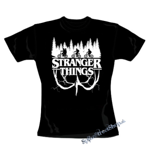 STRANGER THINGS - Logo Flip White - čierne dámske tričko (-60%=VÝPREDAJ)