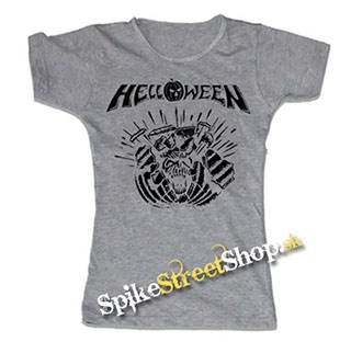 HELLOWEEN - 80´Logo - Metal Pumpkin Head - šedé dámske tričko (-60%=VÝPREDAJ)