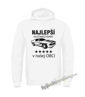 Biela detská mikina NAJLEPŠÍ AUTOMECHANIK V NAŠEJ OBCI