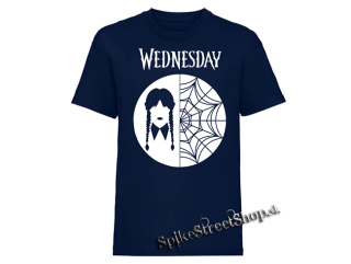 WEDNESDAY - Addams Braids & Spiderweb Motive - námornícke modré detské tričko