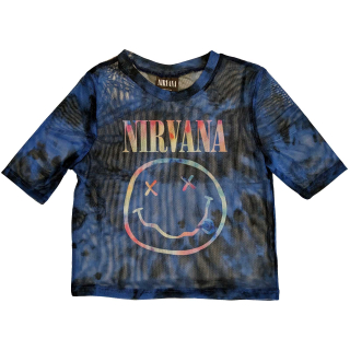 NIRVANA - Pastel Smiley - modré dámske tričko crop top KR