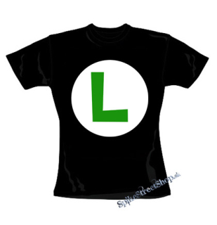 SUPER MARIO - Luigi Logo - čierne dámske tričko