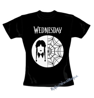 WEDNESDAY - Addams Braids & Spiderweb Motive - čierne dámske tričko