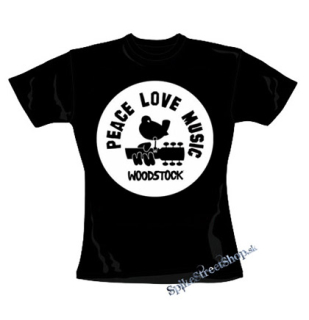 WOODSTOCK - Peace Love Music - čierne dámske tričko