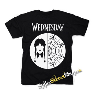 WEDNESDAY - Addams Braids & Spiderweb Motive - čierne detské tričko