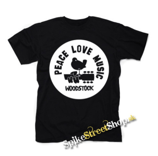 WOODSTOCK - Peace Love Music - čierne detské tričko