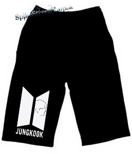 Kraťasy JUNGKOOK - BTS Logo Portrait - Voľné sieťované čierne letné šortky
