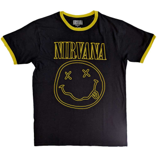 NIRVANA - Outline Happy Face - čierne pánske tričko