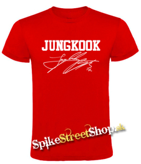 JUNGKOOK - Logo & Signature - červené pánske tričko