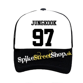 JUNGKOOK - 97 - čiernobiela sieťkovaná šiltovka model "Trucker"