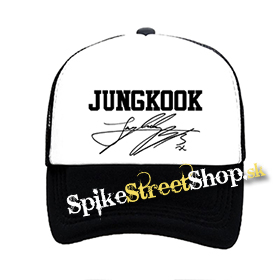 JUNGKOOK - Logo & Signature - čiernobiela sieťkovaná šiltovka model "Trucker"