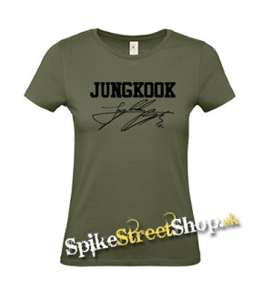 JUNGKOOK - Logo & Signature - khaki dámske tričko