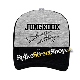 JUNGKOOK - Logo & SIgnature - šedočierna sieťkovaná šiltovka model "Trucker"