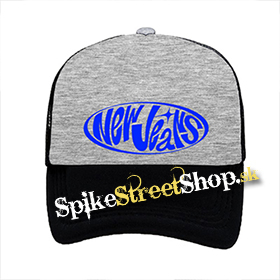 NEWJEANS - Blue Logo - šedočierna sieťkovaná šiltovka model "Trucker"