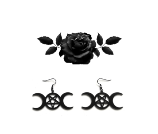 Náušnice gothic style pentagram between moons