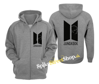 JUNGKOOK - BTS Logo Portrait - šedá pánska mikina na zips