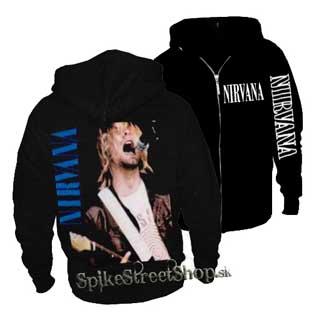 NIRVANA - KURT COBAIN s gitarou - čierna pánska mikina na zips