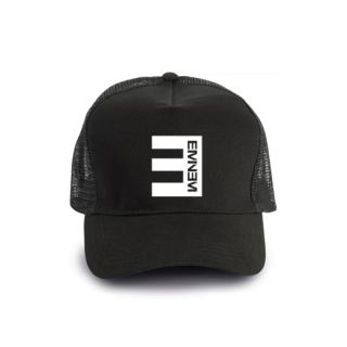 EMINEM - Logo Crest - čierna bavlnená sieťkovaná šiltovka model "Trucker Cap"