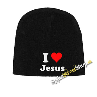 Čierna zimná čiapka I LOVE JESUS