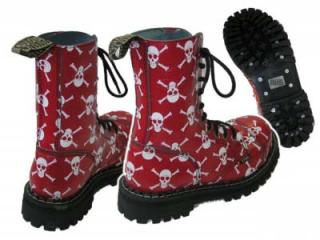Topánky STEEL - SKULLS - RED/WHITE - 10 dierkové