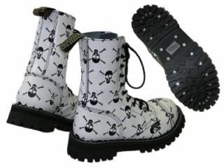 Topánky STEEL - SKULLS - WHITE/BLACK - 10 dierkové